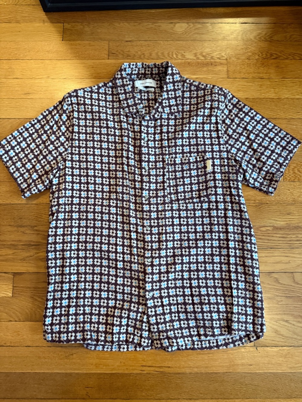 Urban Outfitters Brown and White Floral Short-Sleeve Button-Down Shirt